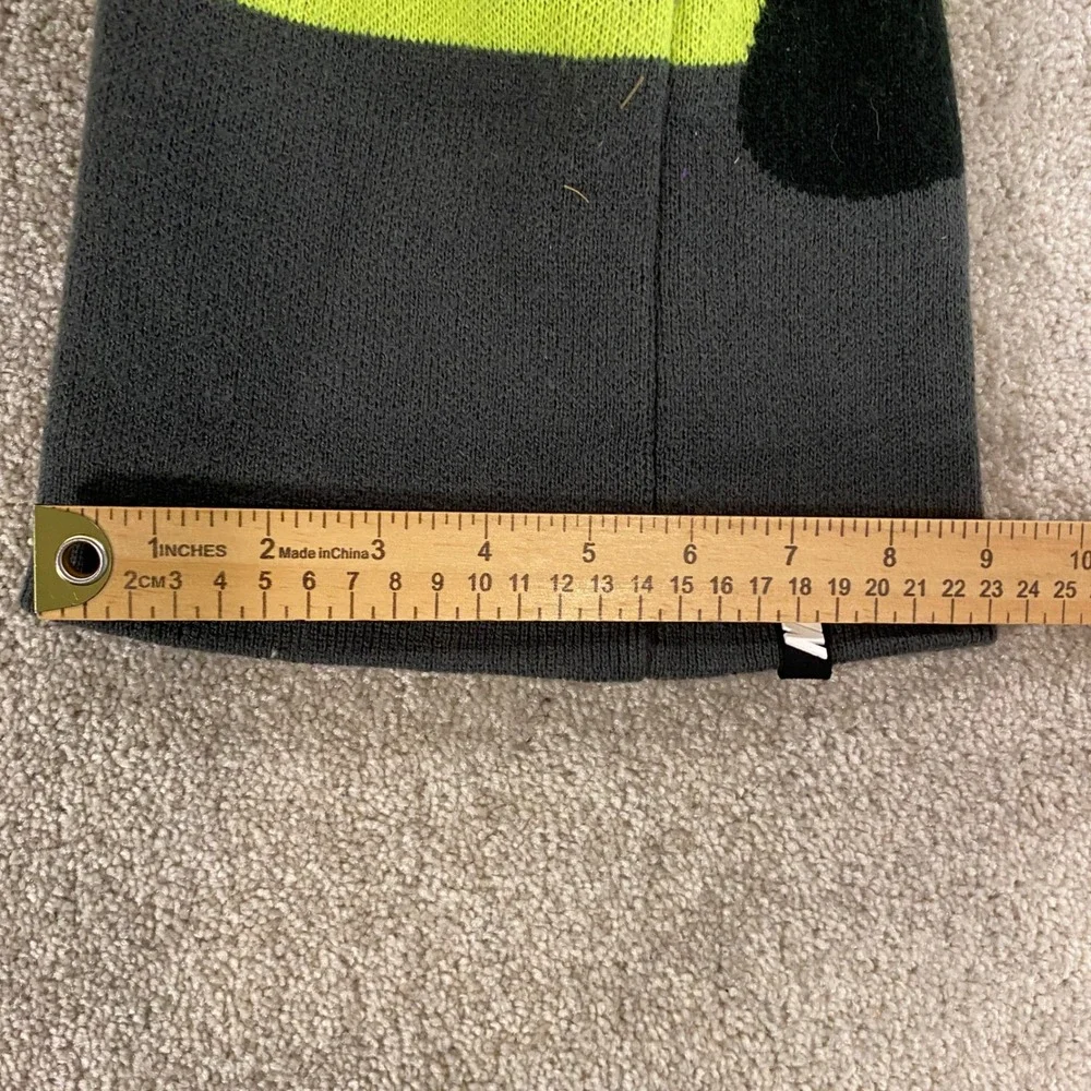 Nike Beanie Hat Youth Boys One Size Grey Neon Green Pom Pom Swoosh